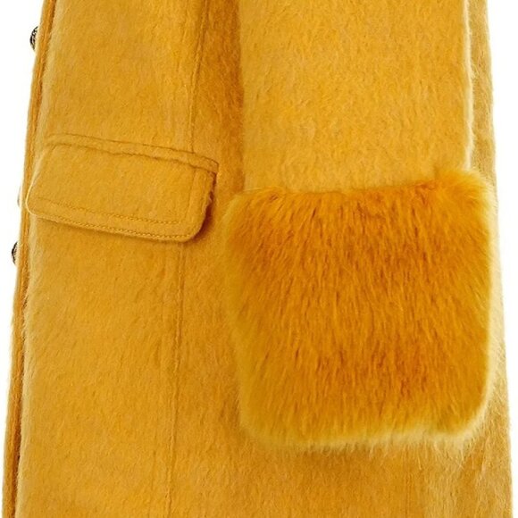 ๐ฅ๐SHOWSTOPPER!๐๐ฅKATE SPADE YELLOW FLUFFY WOOL COAT W/ FUR COLLAR & CUFFS - Picture 13 of 16
